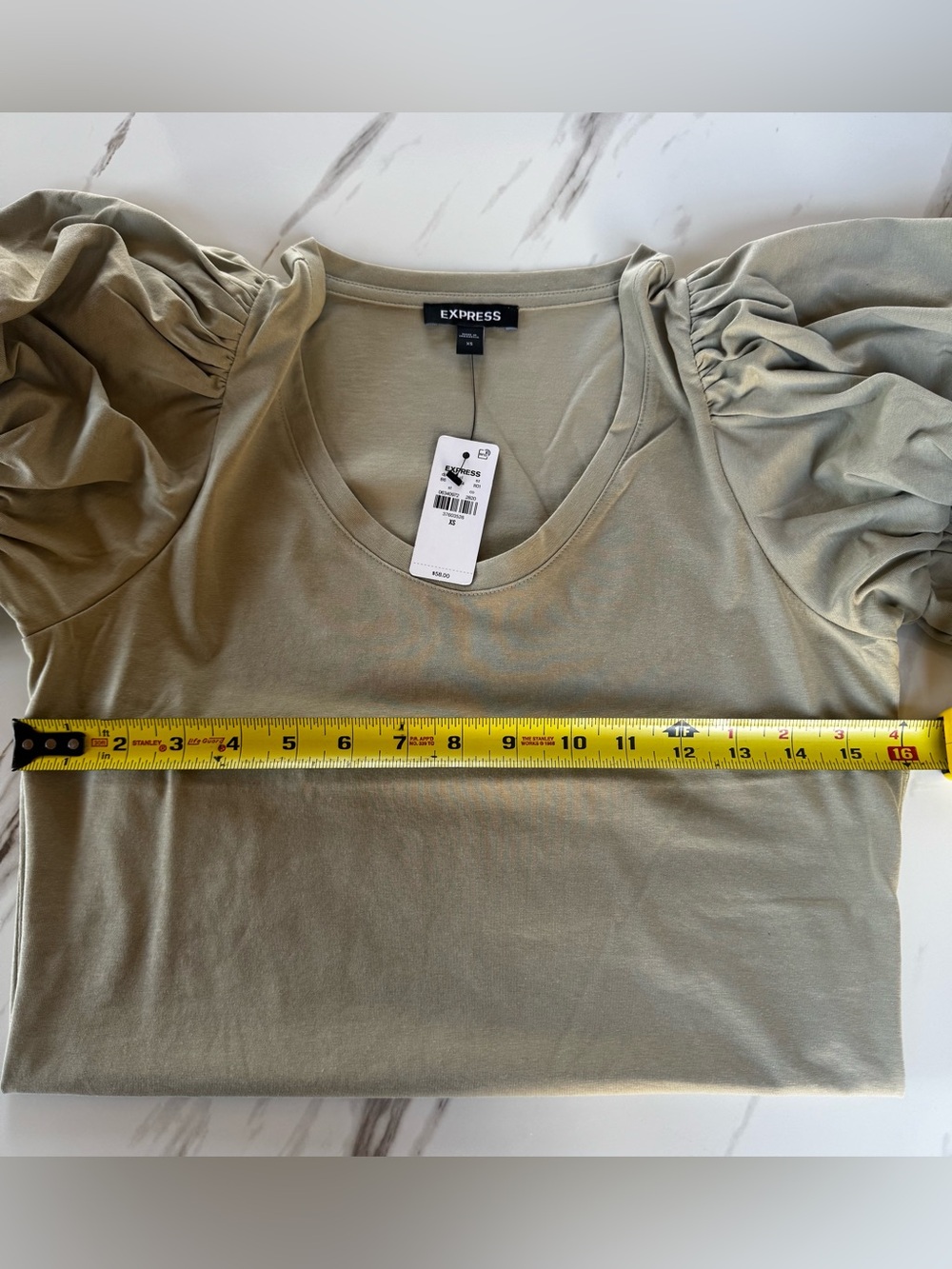 Express Olive Puff Sleeve Scoop Neck Top - Picture 8 of 8